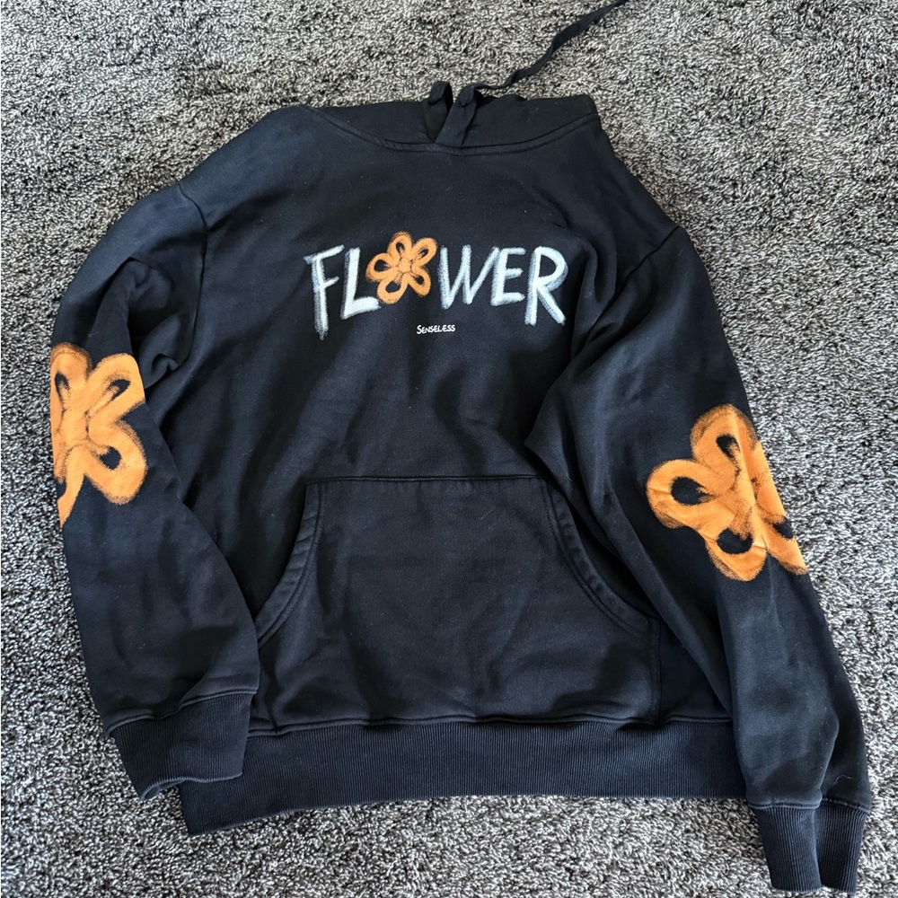 Senseless Black Hoodie with flower detail